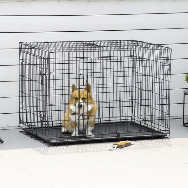 Hundbur - Transportbur - Metall - 106x68x76 cm - För medelstora hundar - Svart