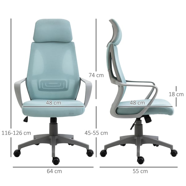 Kontorsstol - Skrivbordsstol - Höj- och sänkbar - 5 hjul - Max 120 kg - 64×58×116–126 cm - Himmelsblå