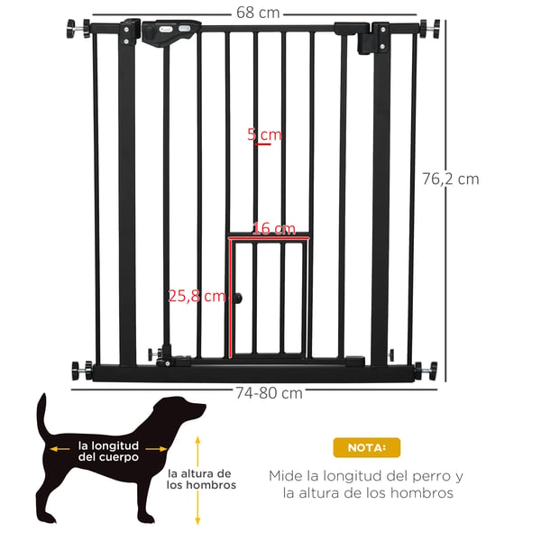 Hundgrind - Säkerhetsgrind för hund - 80×76,2 cm - Tjocklek 4 cm - Svart