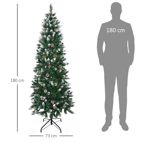 Konstgjord julgran - Flockad snöeffekt - 180 cm - 508 grenar - 49 kottar - Utan belysning - Grön