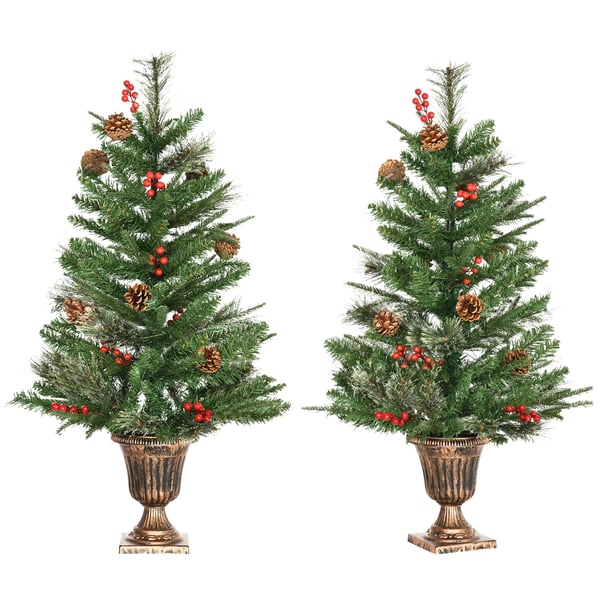 Konstgjord julgran - 2-pack set - 90 cm - 110 grenar - Med kruka - Olivgrön