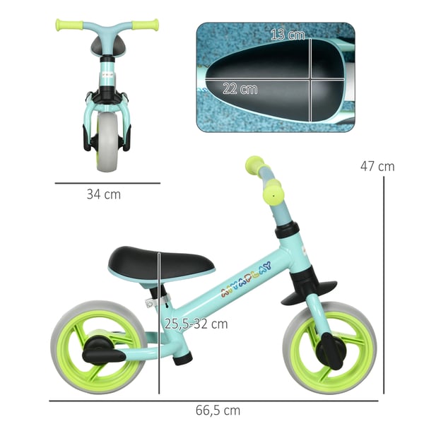 Balanscykel för barn - Cykel utan pedaler - 18–48 månader - 2 hjul - Metallram - 66,5×34×47 cm - Grön