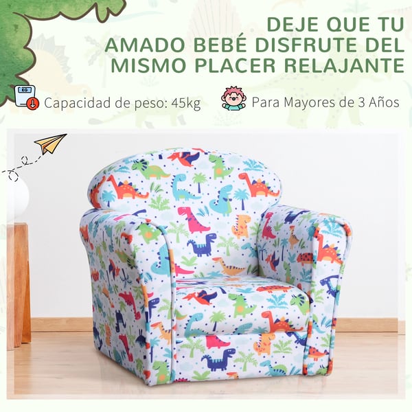 Barnfåtölj - Armstol för barn - Dinosauriemotiv - Från 18 månader - 50×39×44 cm - Montering krävs - Flerfärgad
