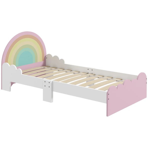 Barnsäng - Juniorsäng - För barn 3–6 år - Med skyddssidor - Trä - 143×74×66 cm - Montering krävs - Utan låda - Rosa