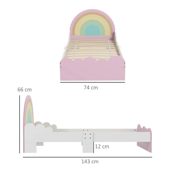 Barnsäng - Juniorsäng - För barn 3–6 år - Med skyddssidor - Trä - 143×74×66 cm - Montering krävs - Utan låda - Rosa