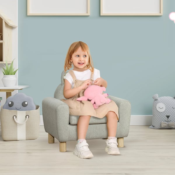 Barnfåtölj - Barnsoffa 1-sits - Fristående - 60x42x50 cm - Grå