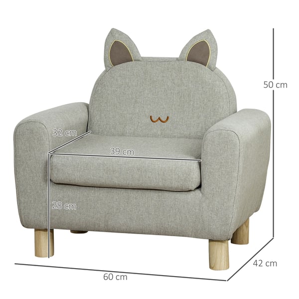 Barnfåtölj - Barnsoffa 1-sits - Fristående - 60x42x50 cm - Grå