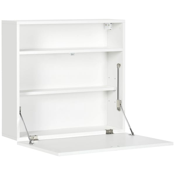 Väggmonterat fällbart bord - Skrivbord med hyllor - 64×20×60 cm - Platsbesparande - Rektangulär - Melaminträ - Vit