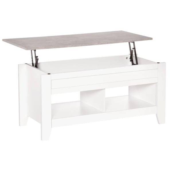 Soffbord med lyftskiva - Vardagsrumsbord - 2 fack - Melamin - 105x50x49 cm - Vit