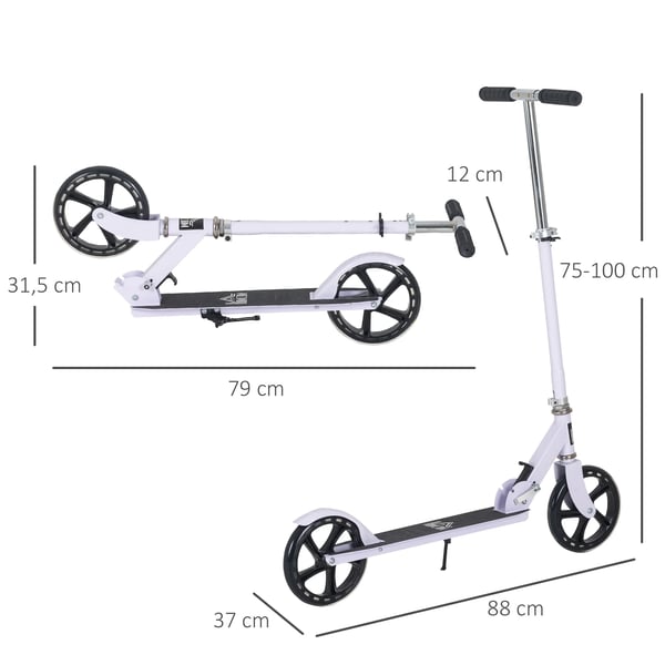 Sparkcykel för barn - Kickbike - Hopfällbar, Justerbart styre 75–100 cm, För 7–14 år, Mått 88×37 cm - Vit