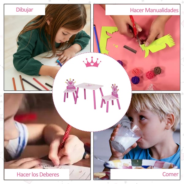 Barnbord med 2 Stolar - Set - Trä - Bord 55 x 34 x 42 cm - Stol 28 x 26 x 50 cm - För Barn 2–4 År - Montering Krävs