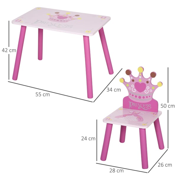 Barnbord med 2 Stolar - Set - Trä - Bord 55 x 34 x 42 cm - Stol 28 x 26 x 50 cm - För Barn 2–4 År - Montering Krävs