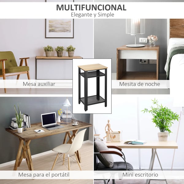 Sidobord - Industriell stil - 2 hyllor - Metall - Justerbara fötter