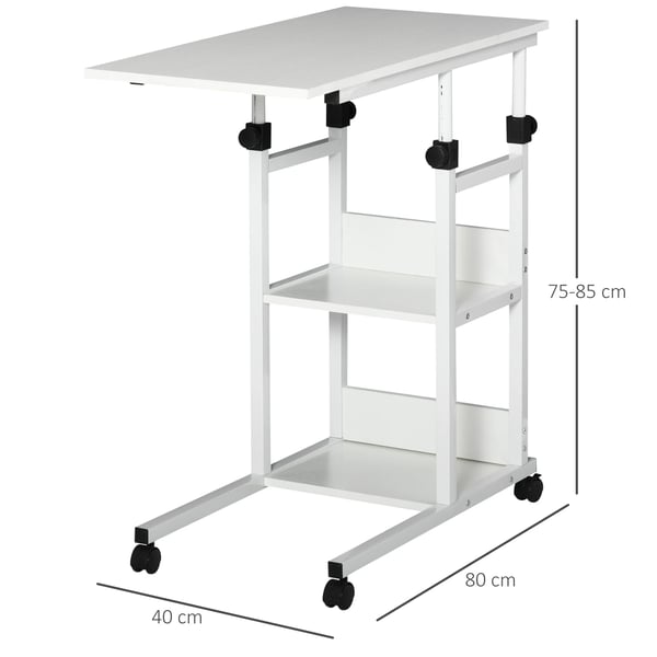 Sidobord för soffa - Soffbord - C-formad - Höj- och sänkbart - 80 x 40 cm - Vit