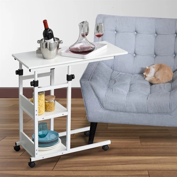 Sidobord för soffa - Soffbord - C-formad - Höj- och sänkbart - 80 x 40 cm - Vit