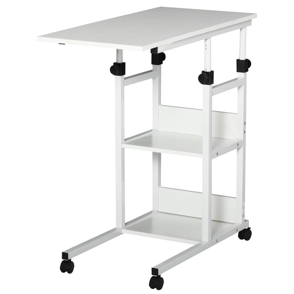 Sidobord för soffa - Soffbord - C-formad - Höj- och sänkbart - 80 x 40 cm - Vit