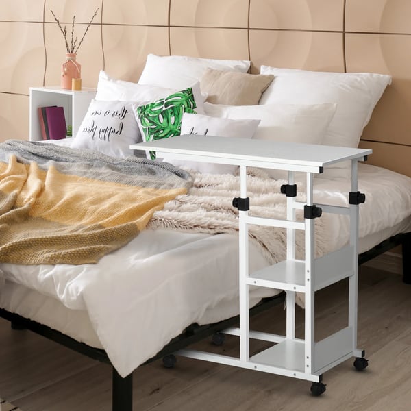 Sidobord för soffa - Soffbord - C-formad - Höj- och sänkbart - 80 x 40 cm - Vit
