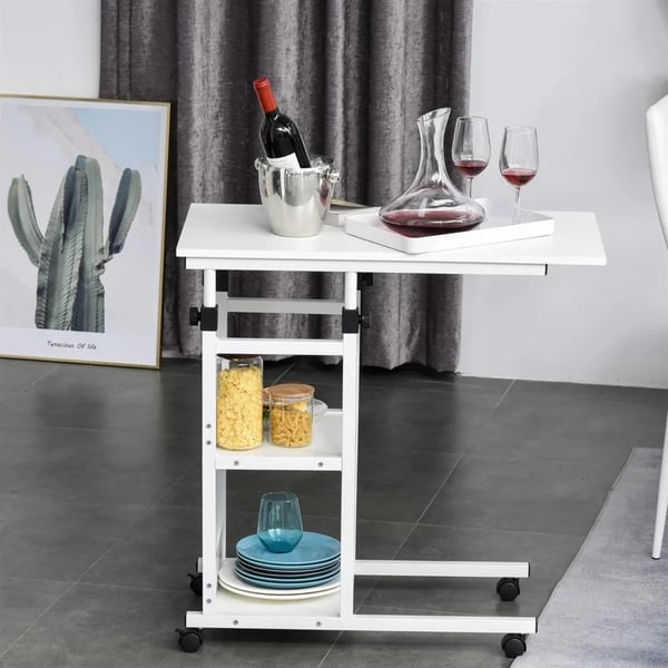 Sidobord för soffa - Soffbord - C-formad - Höj- och sänkbart - 80 x 40 cm - Vit