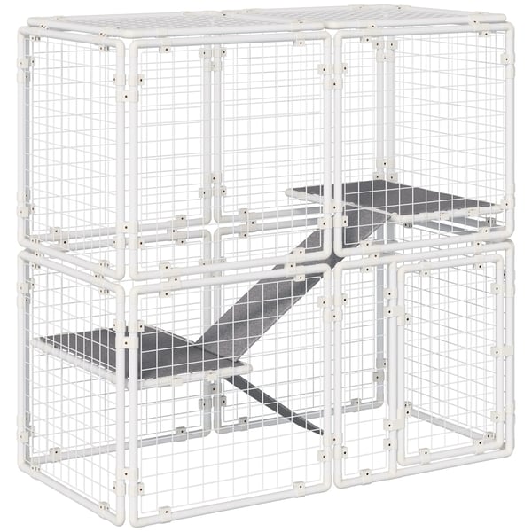 Djurhage i metall - Husdjursstängsel med dörr - 16 Paneler - Låsbar dörr - Stål, PE, Filt - 143×74×140 cm - Vit