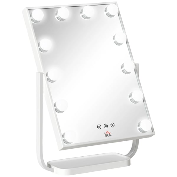 Sminkspegel - LED makeupspegel - 12 LED-lampor - 3 färglägen - 32,8 x 11 x 47,4 cm - Vit