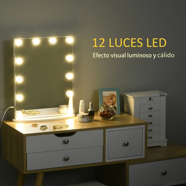 Sminkspegel med LED - Bordspegel - Touchkontroll - Justerbart ljus - 41,5×13,5×51 cm