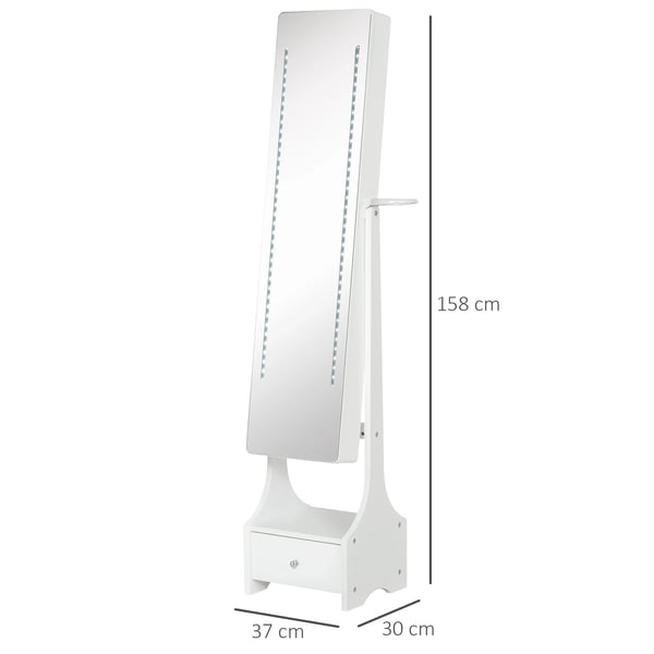 Smyckesspegel - Golvspegel - Med belysning - 3 justerbara vinklar - Låda - 37x30x158 cm