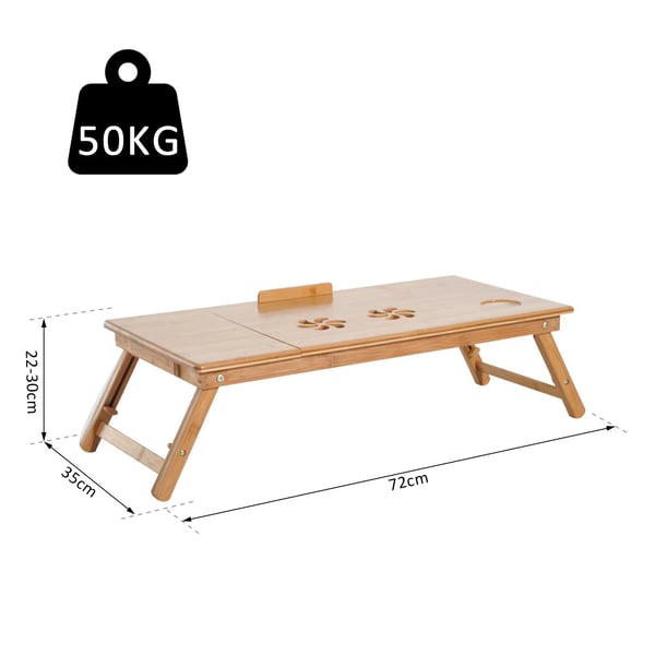 Laptopbord i bambu - Sängbricka - Justerbar - Fällbar - Lutningsbar bordsskiva - Rektangulär - Portabel - Naturbambu - Gul