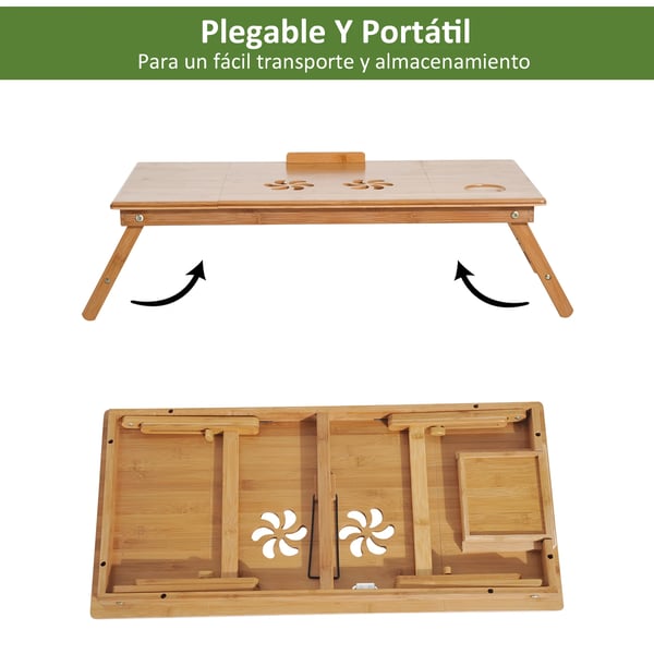 Laptopbord i bambu - Sängbricka - Justerbar - Fällbar - Lutningsbar bordsskiva - Rektangulär - Portabel - Naturbambu - Gul