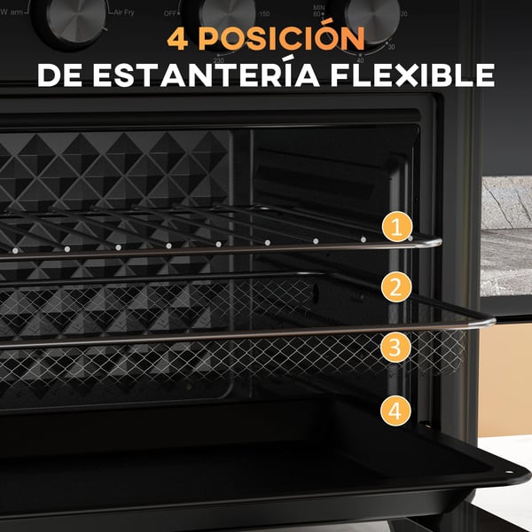 Elektrisk bänkugn - Miniugn - 30 L - 1600 W - 43×39×39 cm - Multifunktion - EU-kontakt - Svart