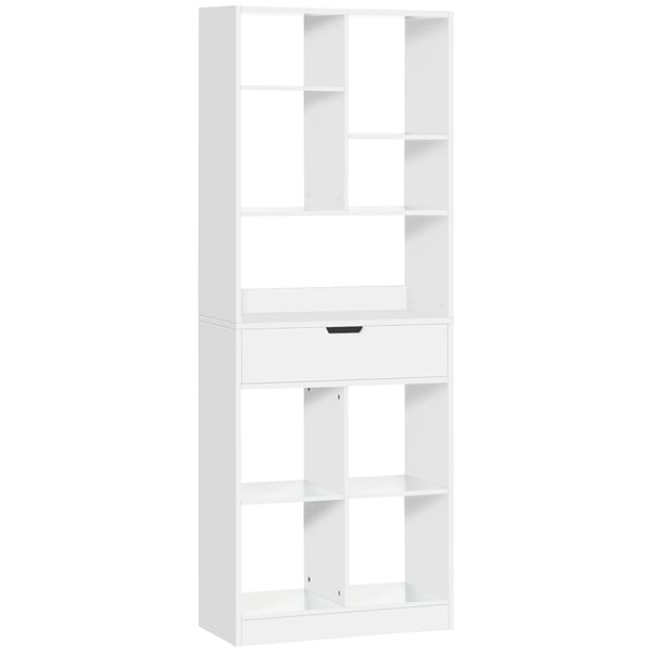 Bokhylla & Förvaringshylla - Hyllenhet - En Låda - Nio Öppna Fack - MDF - Storlek 60x26x158 cm - Minimalistisk Design - Vit