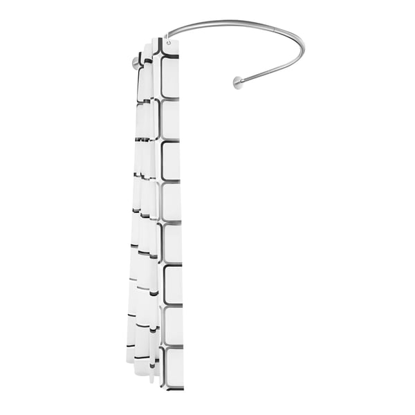 Brusestang med forhæng - L-form - Uden boring - Justerbar 0,9–1,3 m - Rustfri stålstang - Forhæng 180×210 cm polyester ternet - Hvid