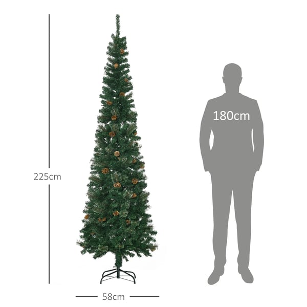 Konstgjord julgran - Smal/slim modell - 225 cm - Grön - Utan belysning