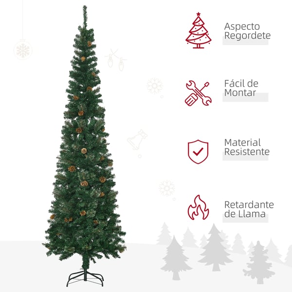 Konstgjord julgran - Smal/slim modell - 225 cm - Grön - Utan belysning
