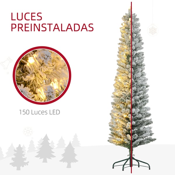Konstgjord julgran - Snötäckt - Höjd 180 cm - Med 150 LED-lampor - 329 Grenar - Grön/Vit