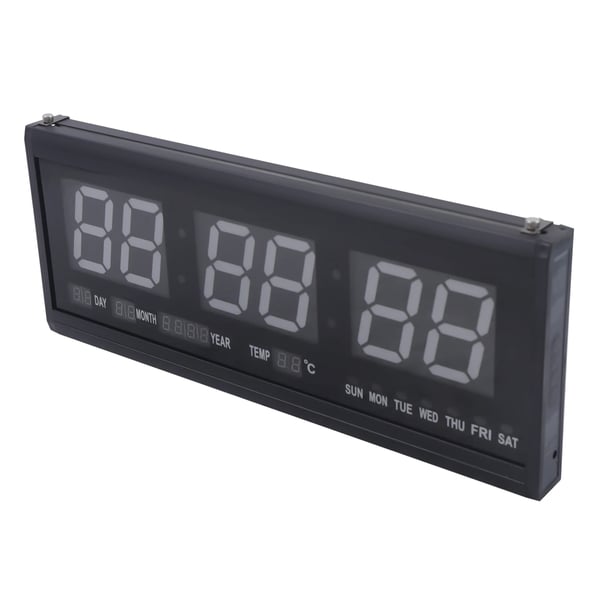 Stor LED digital vägg-/bordsklocka, 220V, 48×19 cm, gröna siffror, tid/temp/datum/vecka, auto-dimmer, tyst