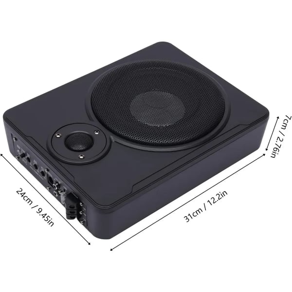 Auton aktiivisubwoofer, istuimen alle, sisäänrakennettu vahvistin, sisältää virtajohdon