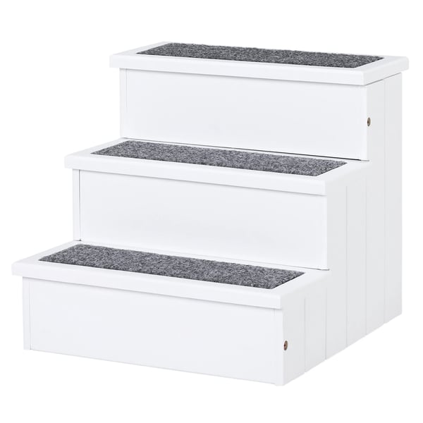Hund- och katttrappa - 3-stegs - Med förvaring - Portabel - Mattbeklädd - Trä