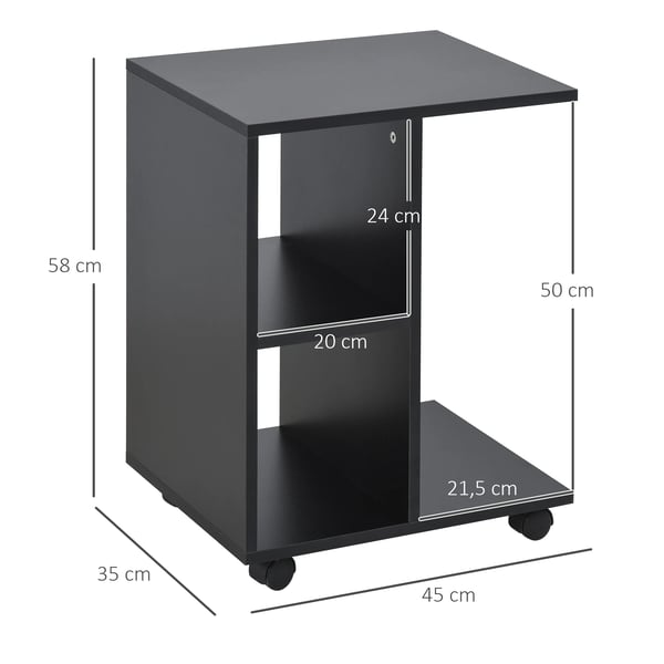 Soffbord/sidobord - Rullbord - Med Hjul - 45x35x58 cm - Vardagsrum - Modern Design - Svart