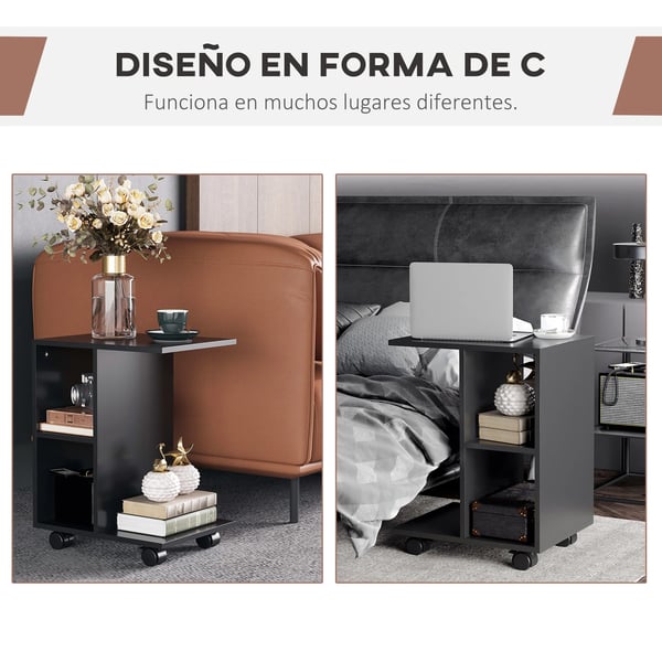 Soffbord/sidobord - Rullbord - Med Hjul - 45x35x58 cm - Vardagsrum - Modern Design - Svart