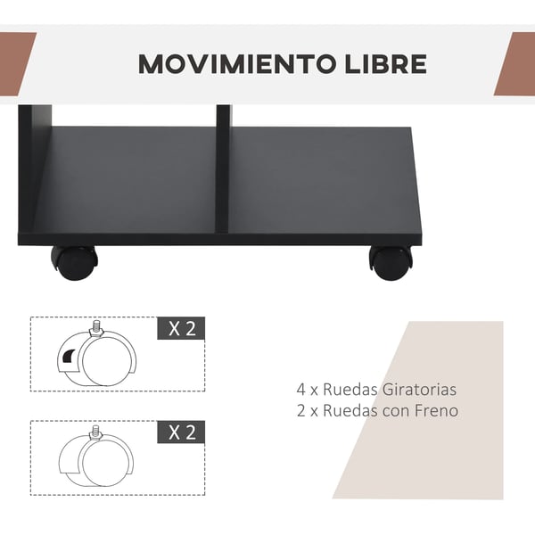 Soffbord/sidobord - Rullbord - Med Hjul - 45x35x58 cm - Vardagsrum - Modern Design - Svart