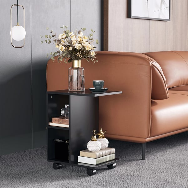 Soffbord/sidobord - Rullbord - Med Hjul - 45x35x58 cm - Vardagsrum - Modern Design - Svart