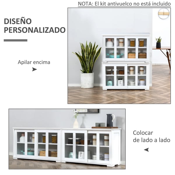 Sideboard - Köksskåp - Stapelbart - 2 Skjutdörrar - 107 x 33 x 62,5 cm - Självmontering - Vit