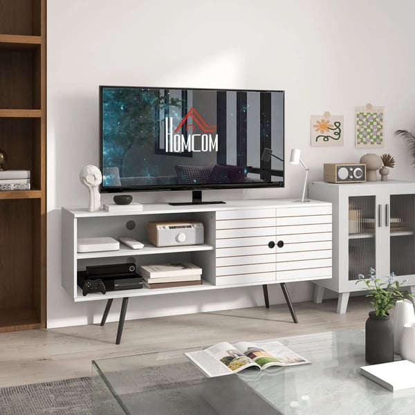 TV-bänk - TV-bord - Modern Stil - 2 Öppna Hyllor - 145x38x65 cm - Vardagsrum - Vit