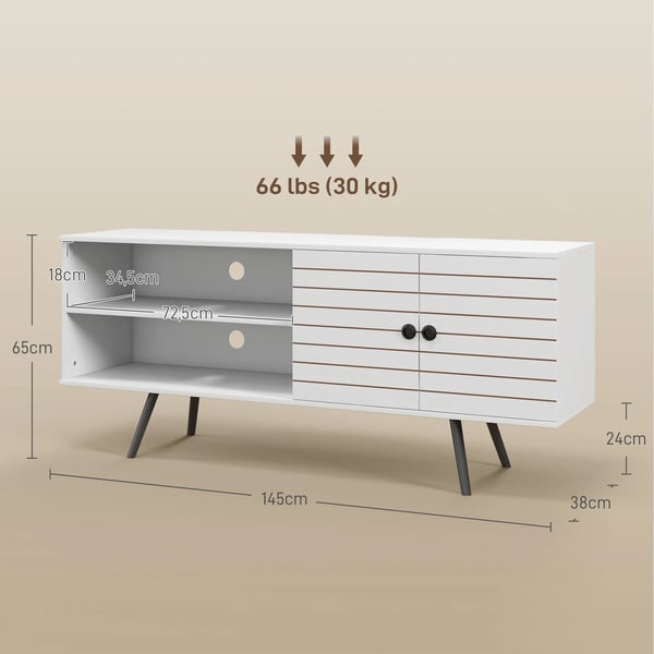 TV-bänk - TV-bord - Modern Stil - 2 Öppna Hyllor - 145x38x65 cm - Vardagsrum - Vit