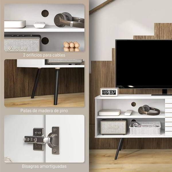 TV-bänk - TV-bord - Modern Stil - 2 Öppna Hyllor - 145x38x65 cm - Vardagsrum - Vit