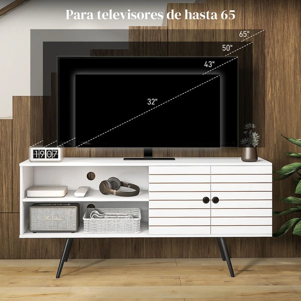 TV-bänk - TV-bord - Modern Stil - 2 Öppna Hyllor - 145x38x65 cm - Vardagsrum - Vit
