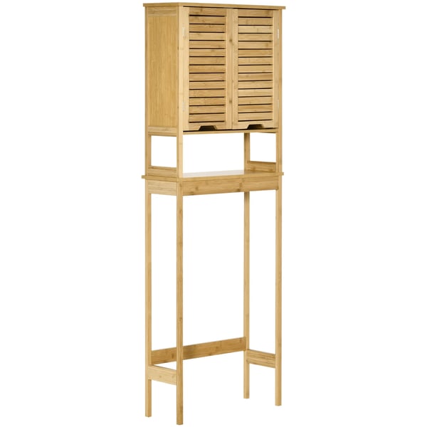 Badrumsmöbel - Skåp över toalett - 2 dörrar - 1 innerhylla - 60 x 23 x 173 cm - MDF & bambu - Montering krävs - Naturträ