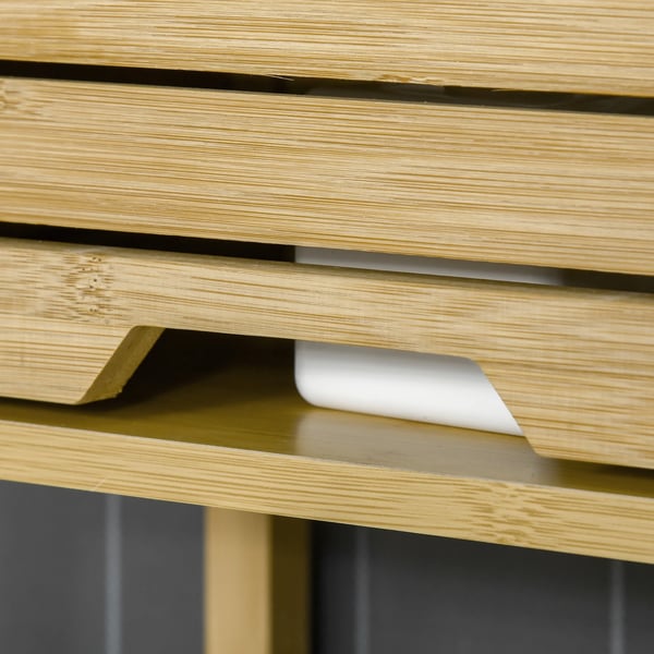 Badrumsmöbel - Skåp över toalett - 2 dörrar - 1 innerhylla - 60 x 23 x 173 cm - MDF & bambu - Montering krävs - Naturträ