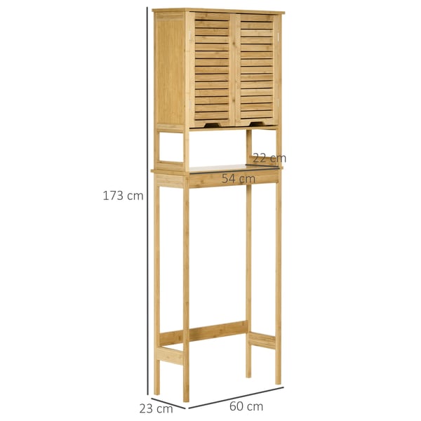 Badrumsmöbel - Skåp över toalett - 2 dörrar - 1 innerhylla - 60 x 23 x 173 cm - MDF & bambu - Montering krävs - Naturträ