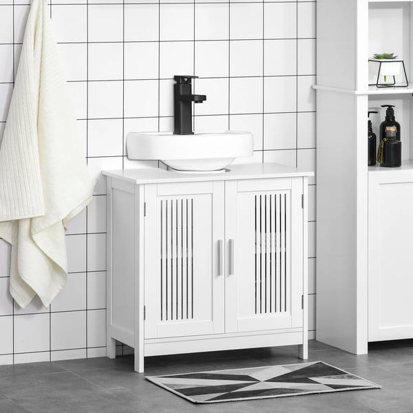 Badrumsskåp - Tvättställsskåp - 2 Dörrar - Justerbar Hylla - 60x30x60 cm - PVC - Montering Krävs - Vit